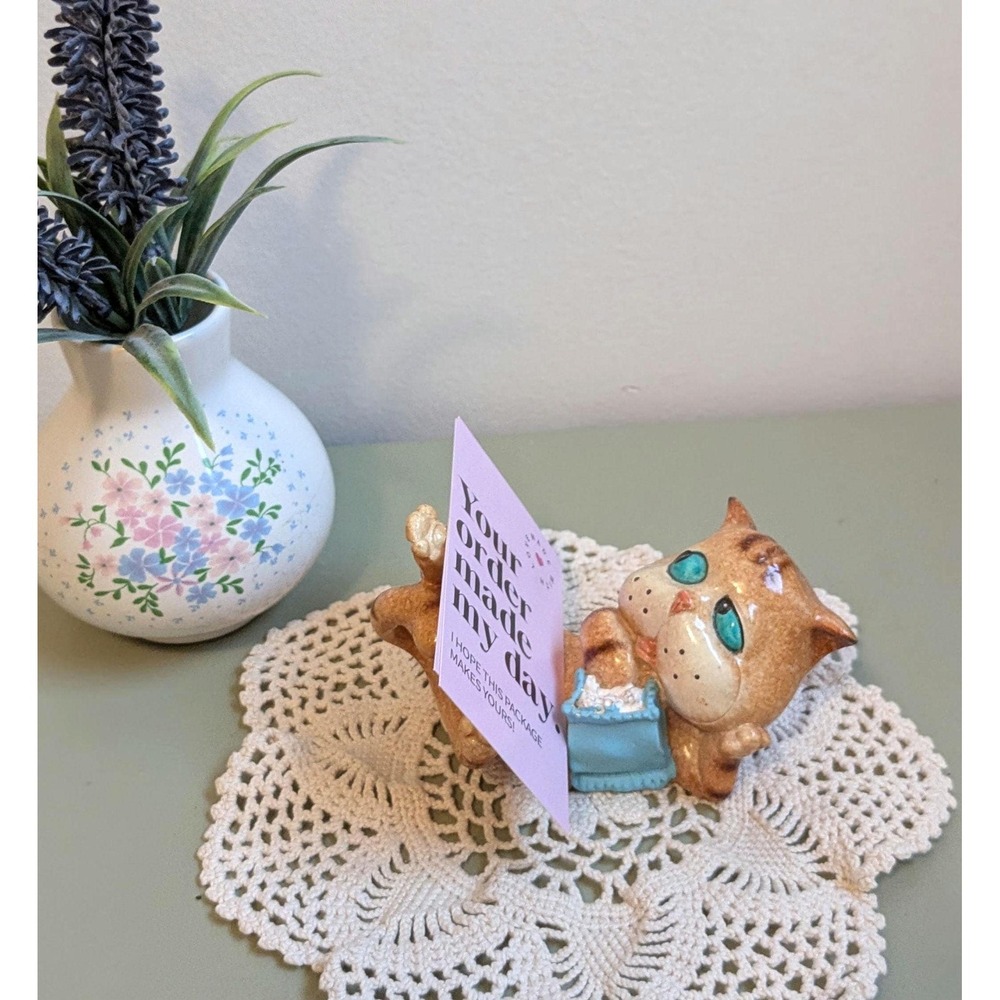 Vintage Ceramic Cat Business Card Holder Cute Kitten Desk‎ Organizer Cottagecore - Picture 8 of 8